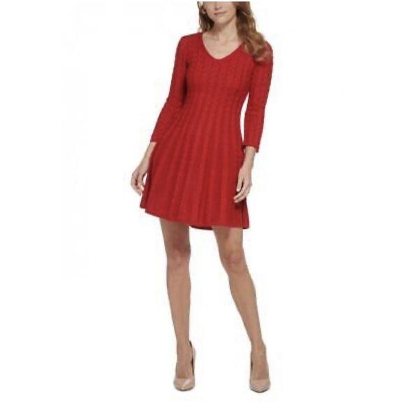 Jessica Howard Womens Sweater Dress Large Red Fit Flare Romantic Valentines NWT - Picture 1 of 13